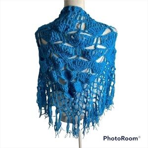 Vintage Blue Shawl Tie Front One Size Fits Most Knit Yarn